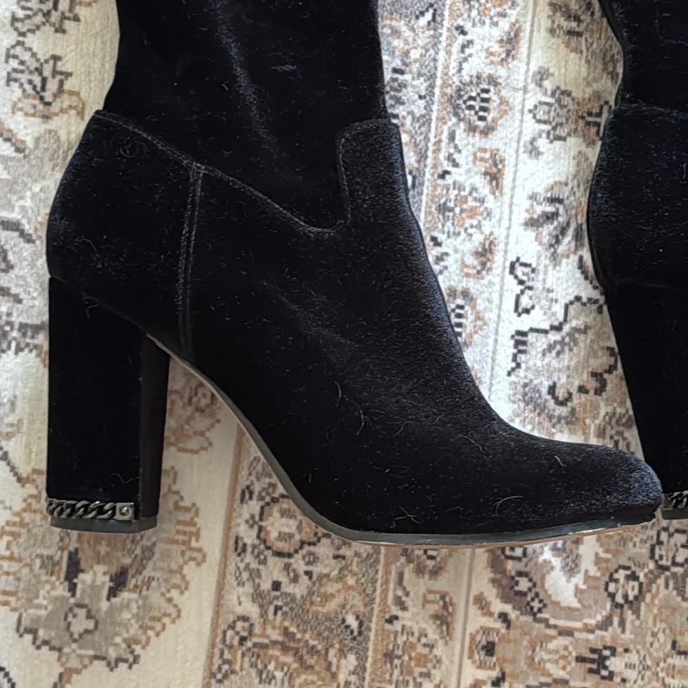 Michael Kors Black over the knee velour Heeled Boots Sleek Silhouette - Picture 9 of 13